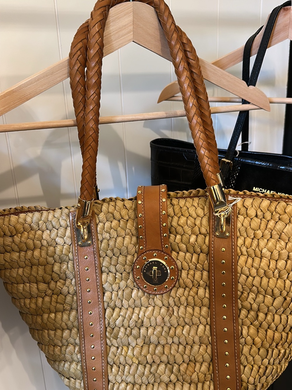 Michael Kors Natural Straw Tote with Brown Leather Handles and Gold Hardware - Picture 6 of 8
